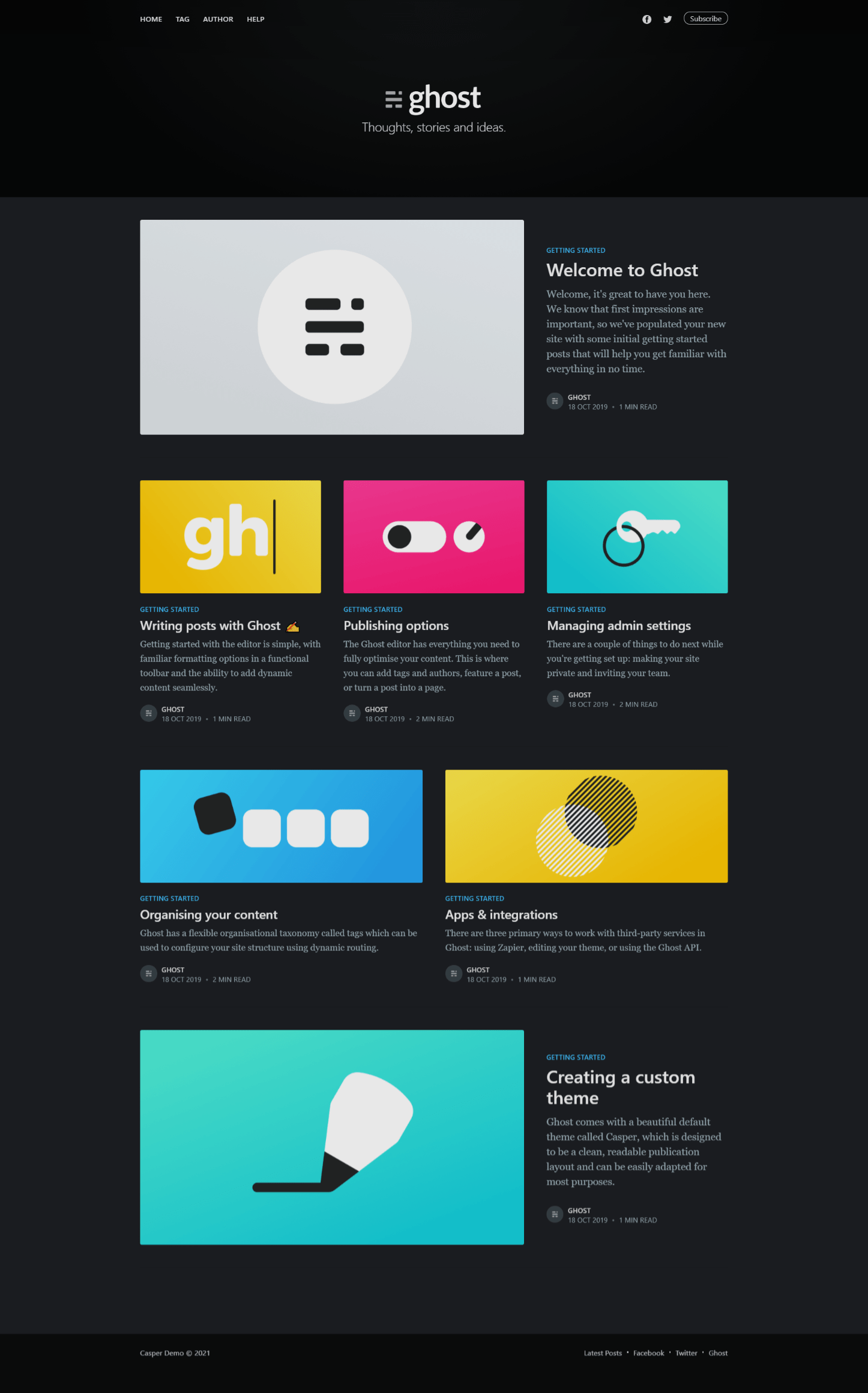 Casper is the default theme for Ghost CMS.