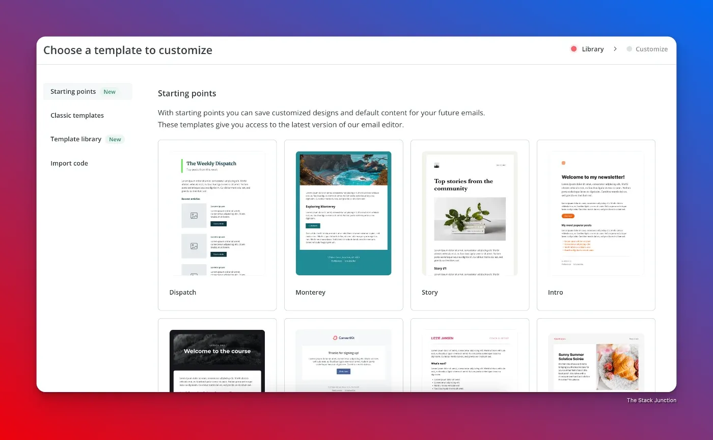 A screenshot of samples for ConvertKit's email templates