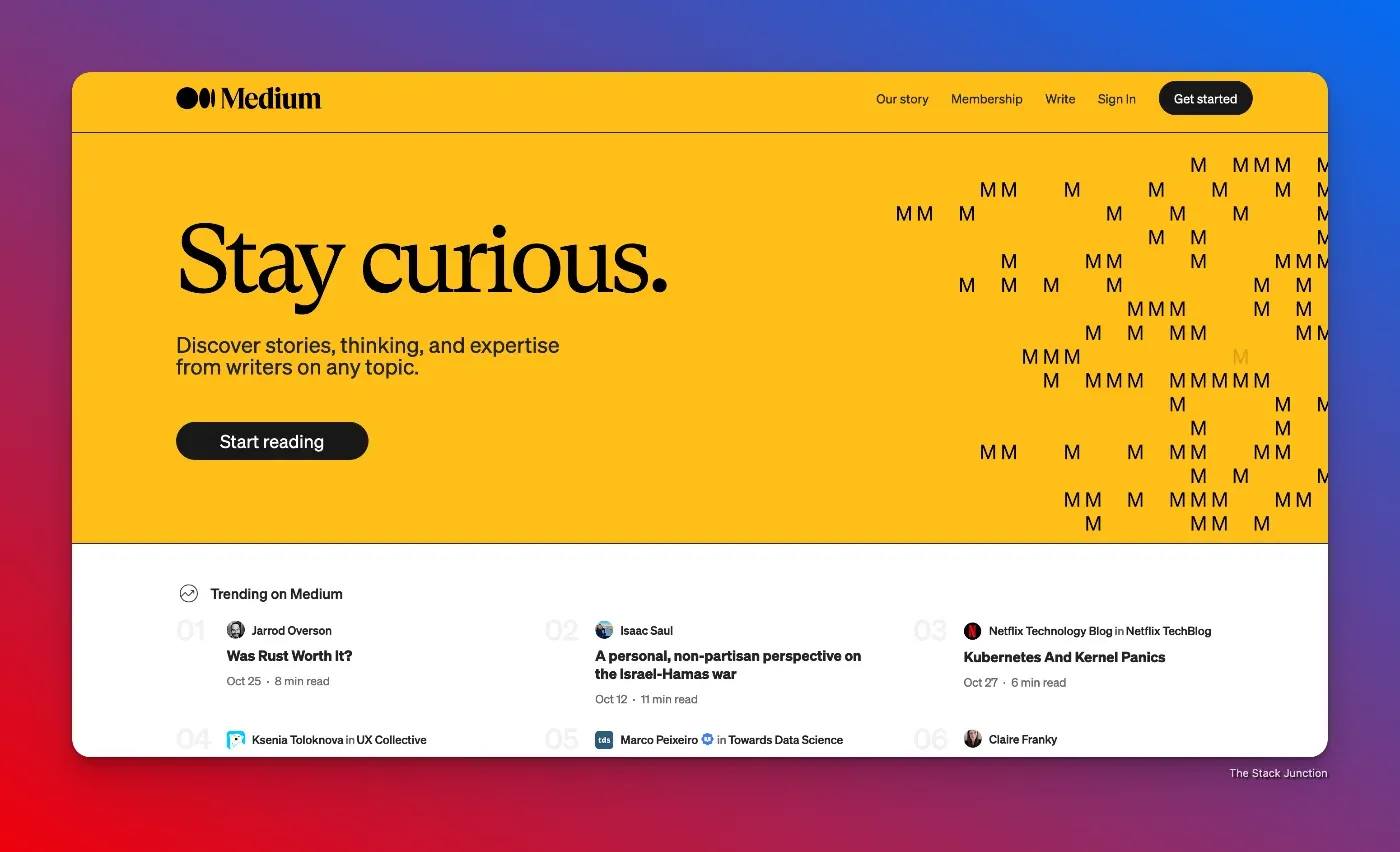 Homepage of Medium.