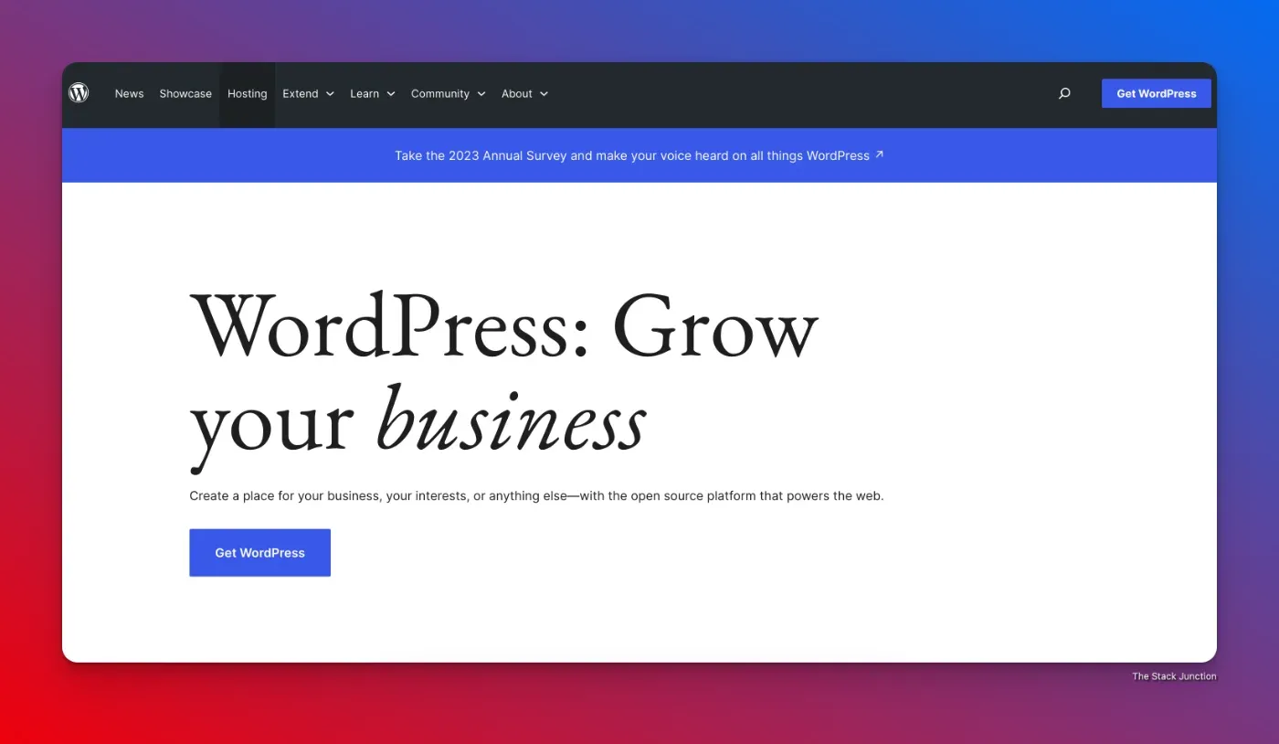 Homepage of WordPress.