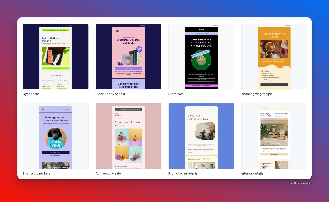 Sample list of the templates offered by MailerLite.