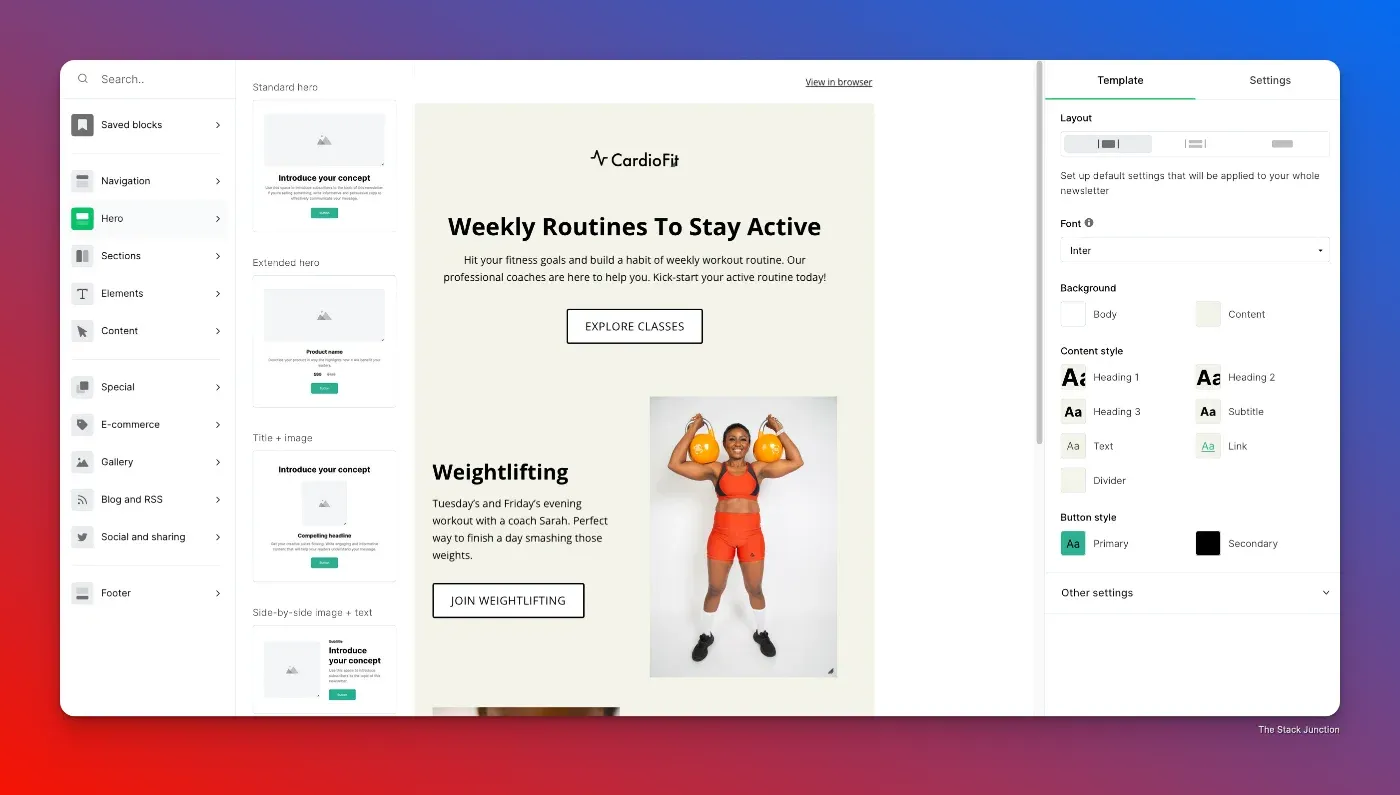 Dashboard of MailerLiteās editor.