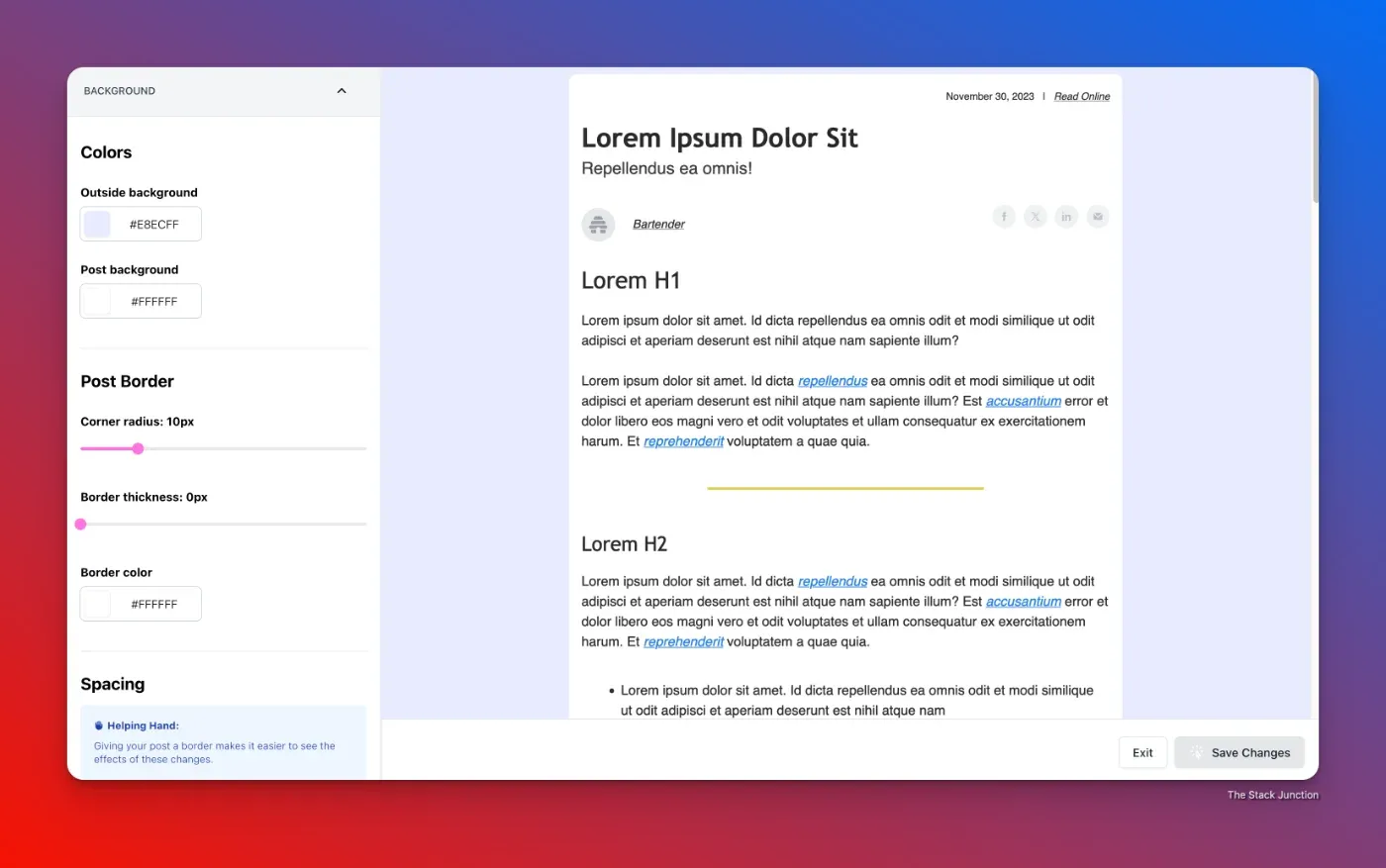 Page with settings to customize newsletter on beehiiv.