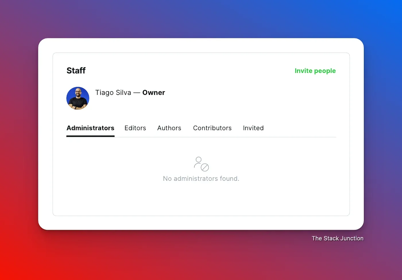 Dashboard showing how you can invite a team on Ghost CMS.