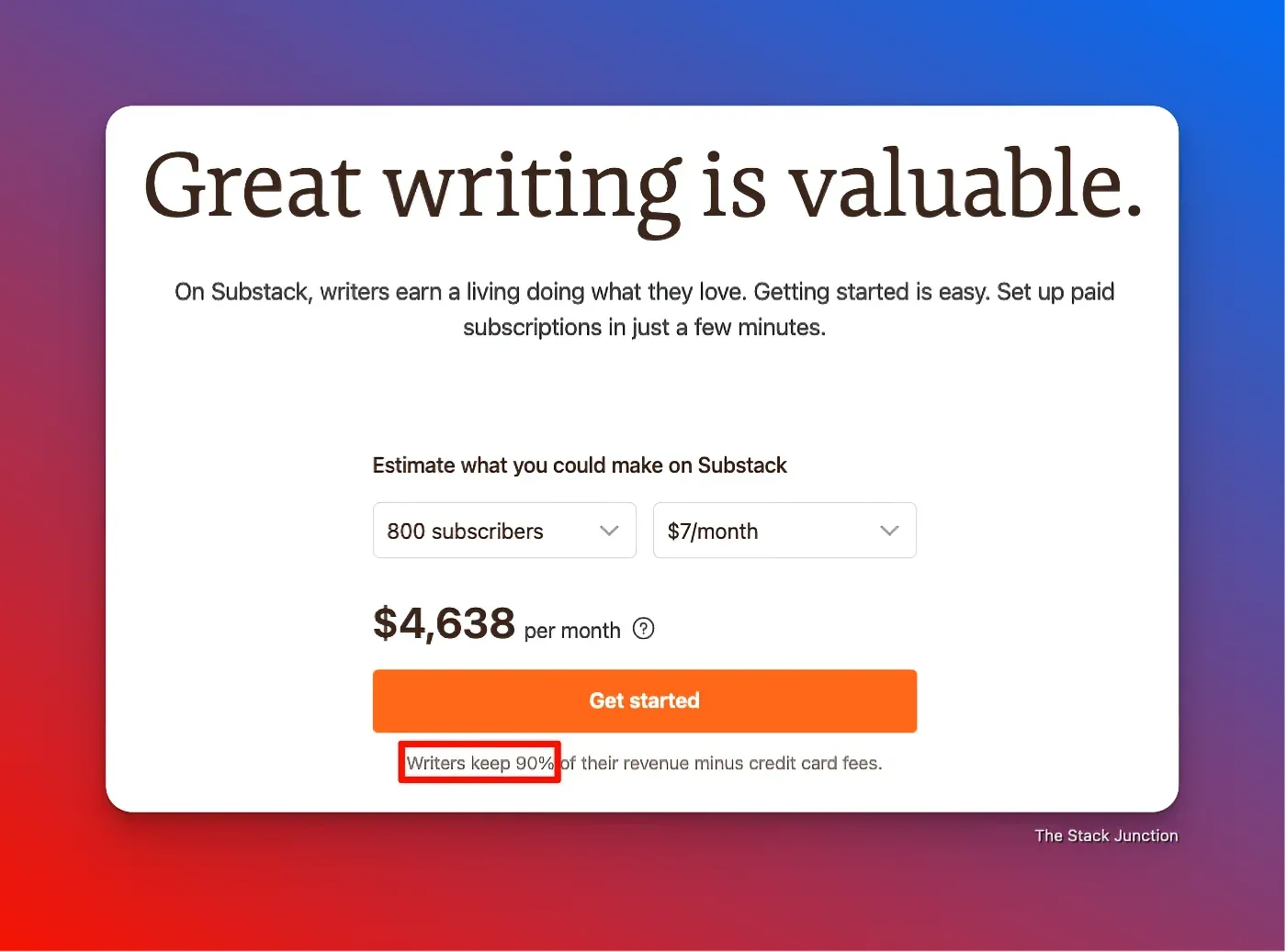 Page showing the pricing information for Substack.