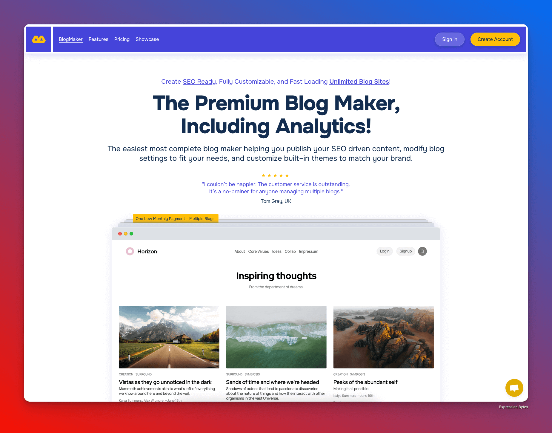 Blogmaker homepage.