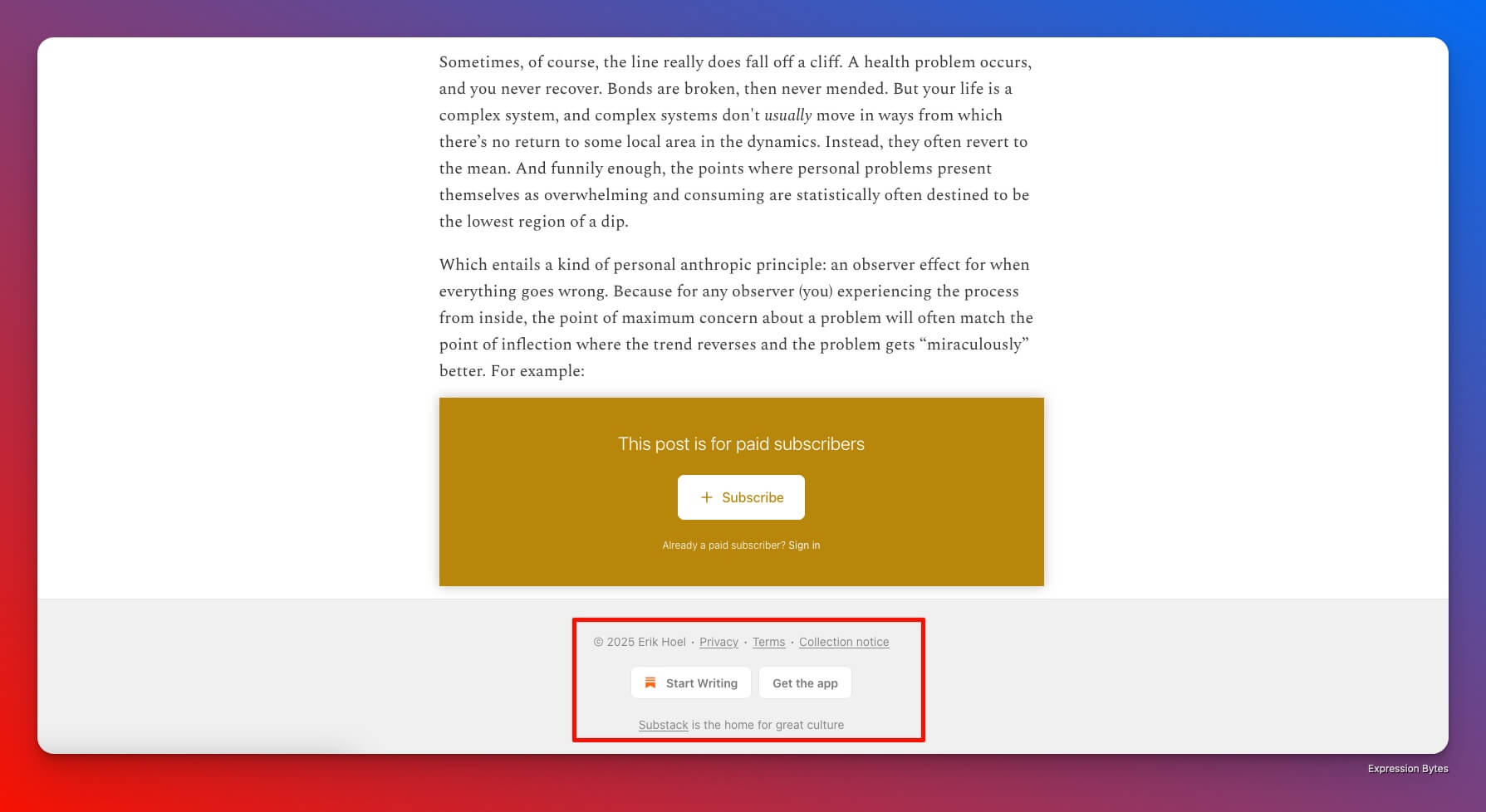 The Intrinsic Perspective website's footer.