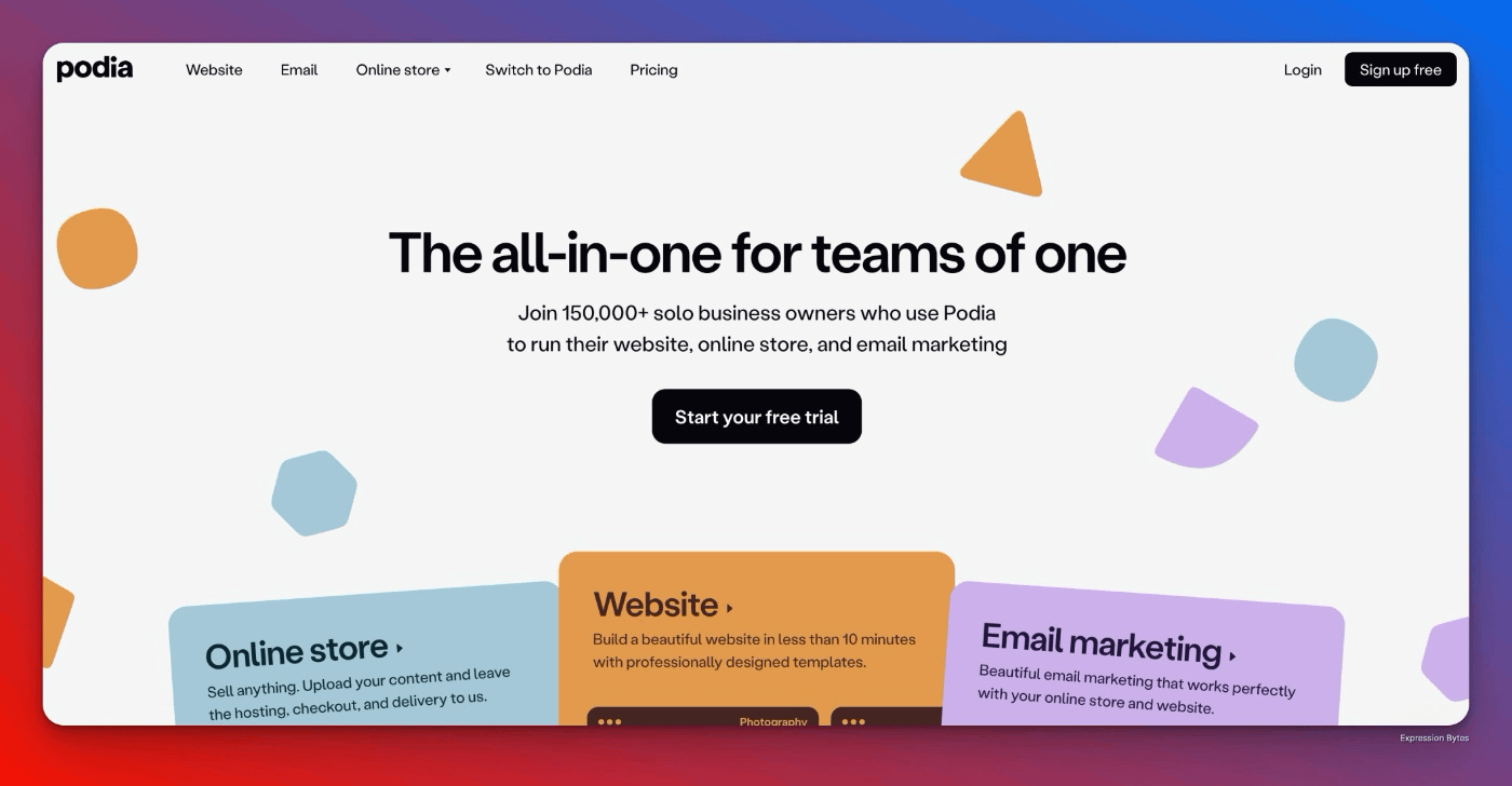 Podia.com home page.